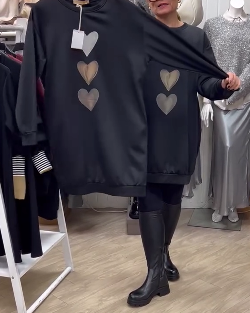 Francine - Women's Heart Printed Long Sleeve Sweatshirt