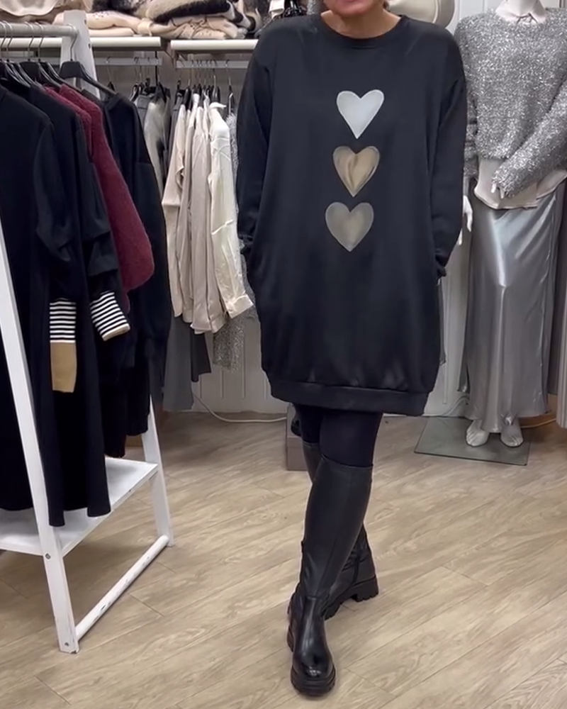 Francine - Women's Heart Printed Long Sleeve Sweatshirt