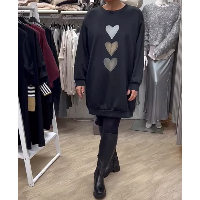 Francine - Women's Heart Printed Long Sleeve Sweatshirt