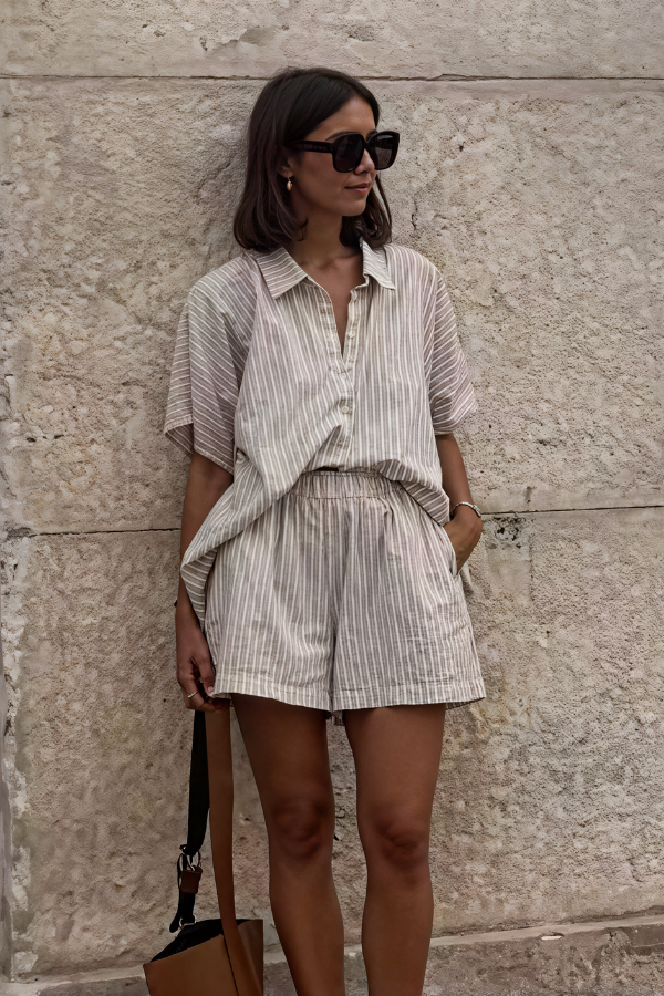 Heidi - Vintage Style Stripes Shirt and Short Set