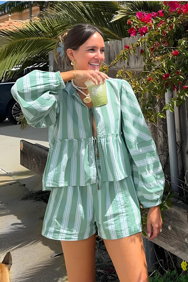 Inna - Striped Print Shirt and Shorts Set